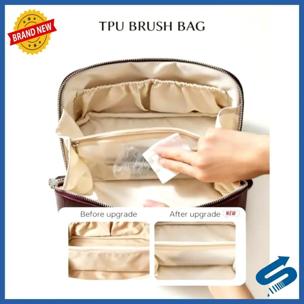 Large Waterproof PU Leather Travel Makeup Bag with Brush Compartment